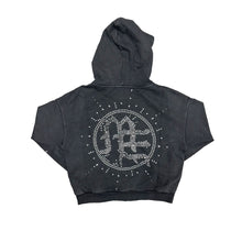 Load image into Gallery viewer, Eclipse’ Grey Acid Wash Rhinestone Hoodie
