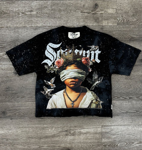 "HEAVEN" F-TERRY CROPPED T-SHIRT