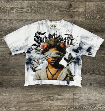 "HEAVEN" F-TERRY CROPPED T-SHIRT