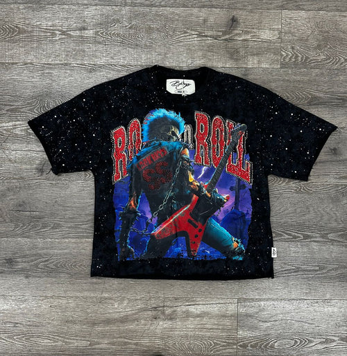 "ROCK N ROLL" F-TERRY CROPPED T-SHIRT