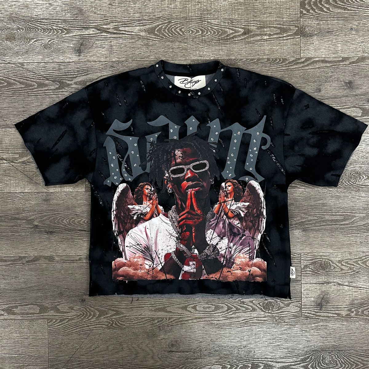 "SAINT" DOUBLE SIDE CROPPED T-SHIRT(Black)