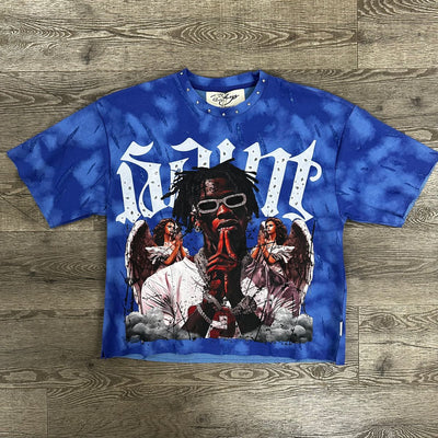 "SAINT" DOUBLE SIDE CROPPED T-SHIRT(Blue)