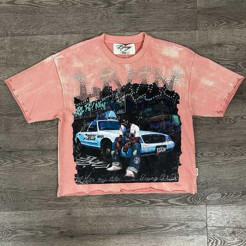 "LIVIN" F-TERRY CROPPED T-SHIRT