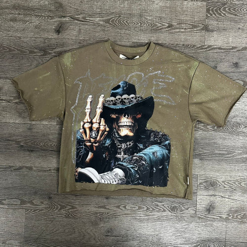 "PEACE" F-TERRY CROPPED T-SHIRT