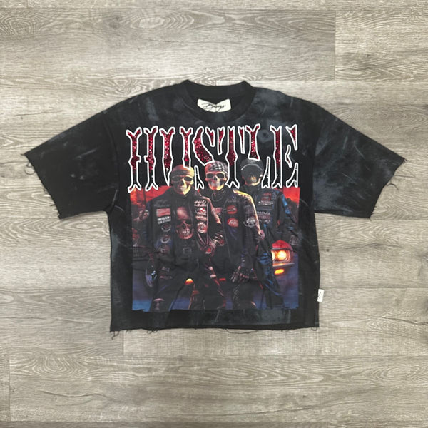 "HUSTLE" F-TERRY CROPPED T-SHIRT