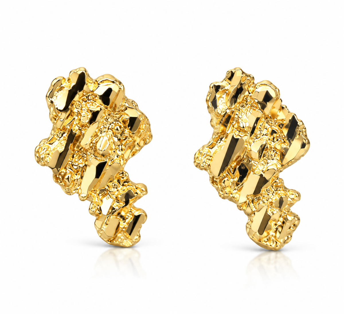 10k Gold Nugget Stud Earrings – Diamond-Cut Textured Design