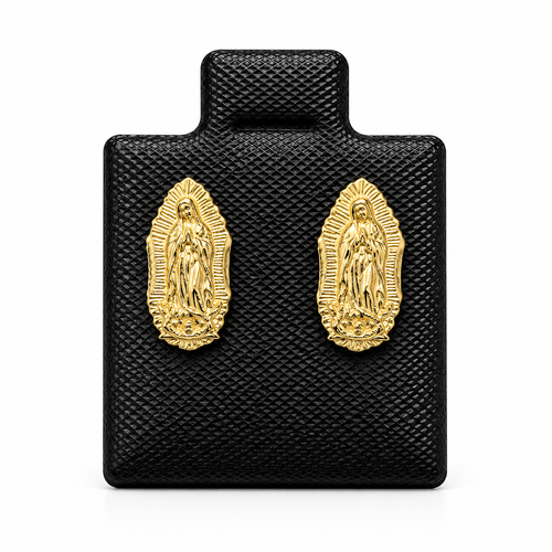 10K Yellow Gold Virgen de Guadalupe Stud Earrings