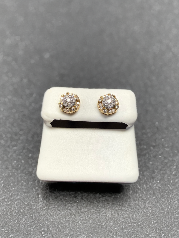 10k Gold Diamond Halo Stud Earrings