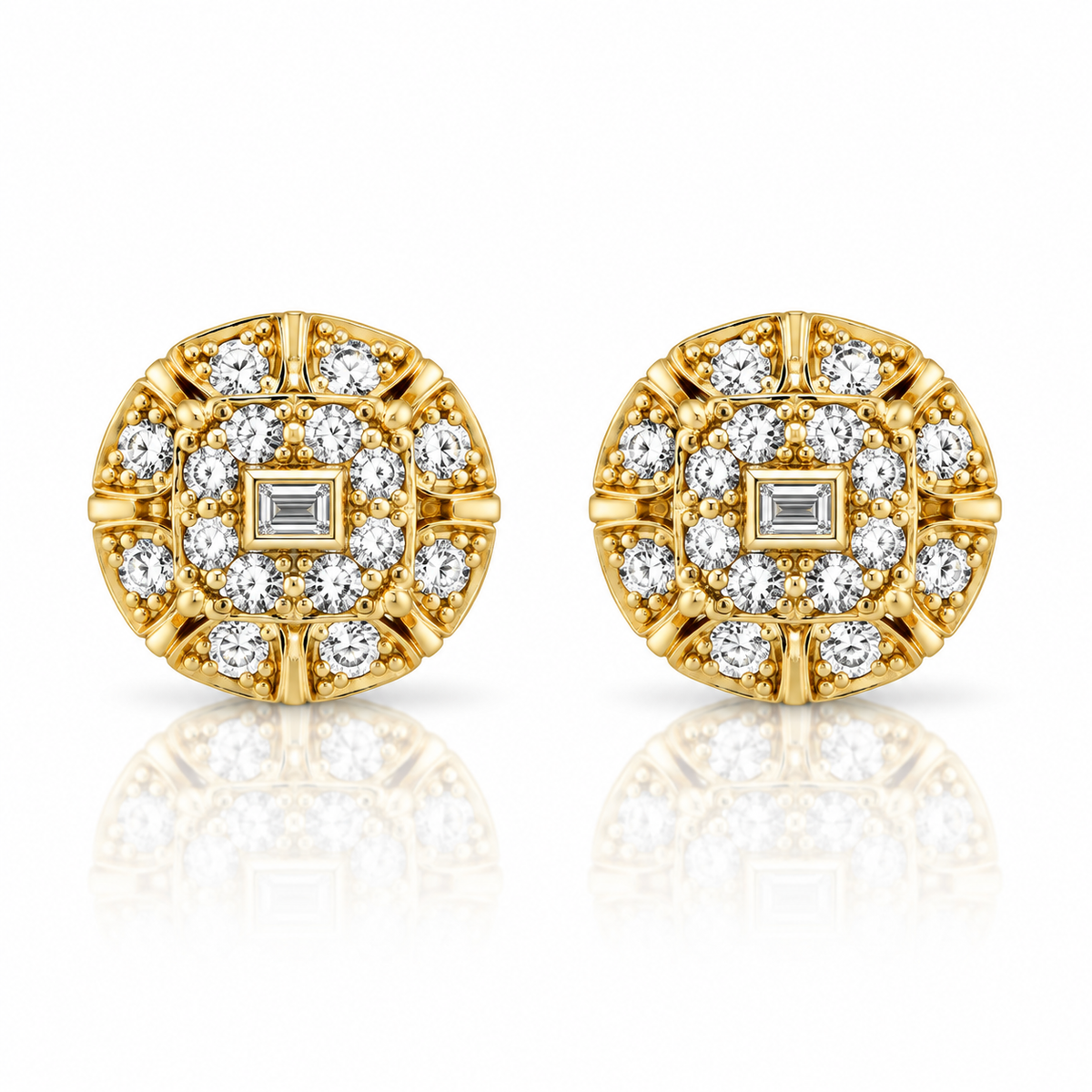 10K Gold Natural Diamond Cluster Stud Earrings