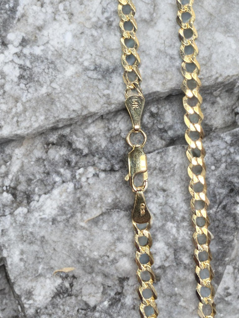 Solid 14k Yellow Gold 4mm Curb Link Chain