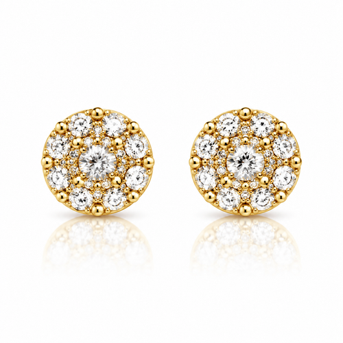 10k Gold Natural Diamond Flower Cluster Stud Earrings