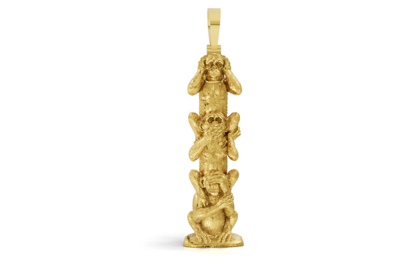 10k Gold Custom Three Wise Monkeys Gold Pendant – See No Evil, Hear No Evil, Speak No Evil