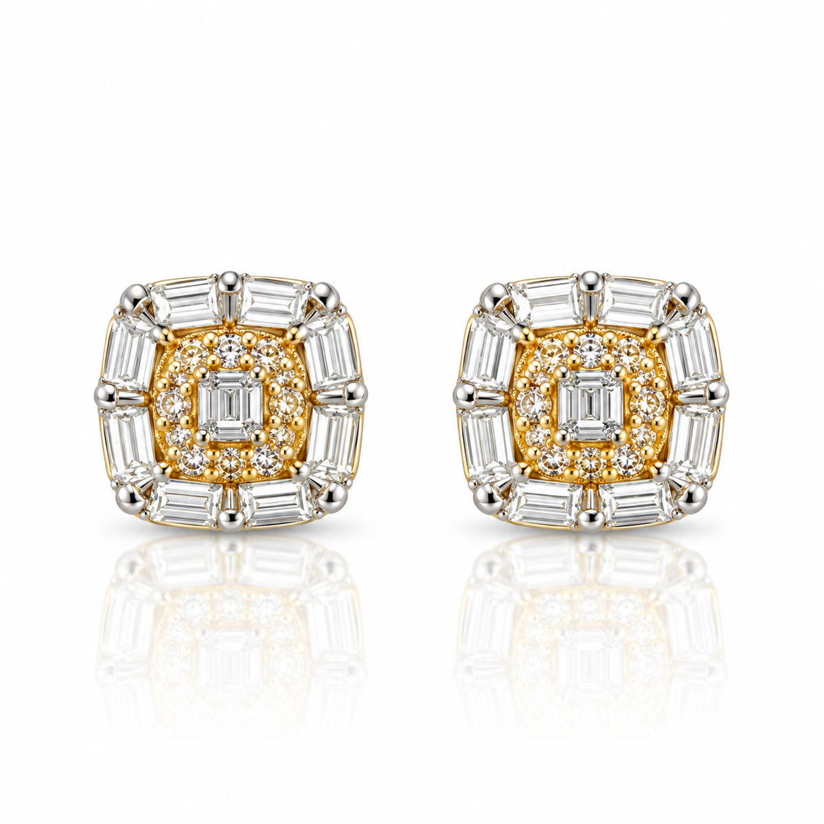 10k Gold Natural Diamond Baguette Stud Earrings