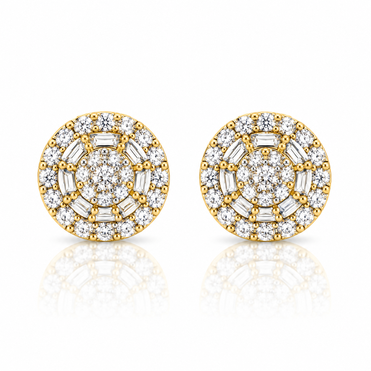 10k Gold Natural Diamond Round Cluster Earrings