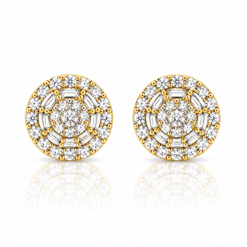 10k Gold Natural Diamond Round Cluster Earrings