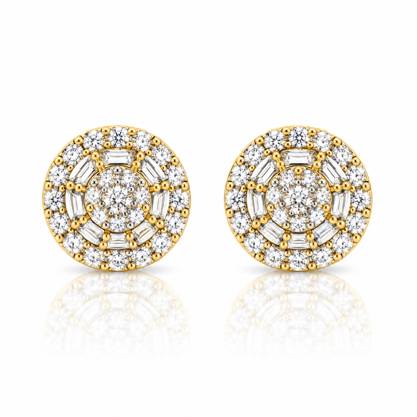 10k Gold Natural Diamond Round Cluster Earrings