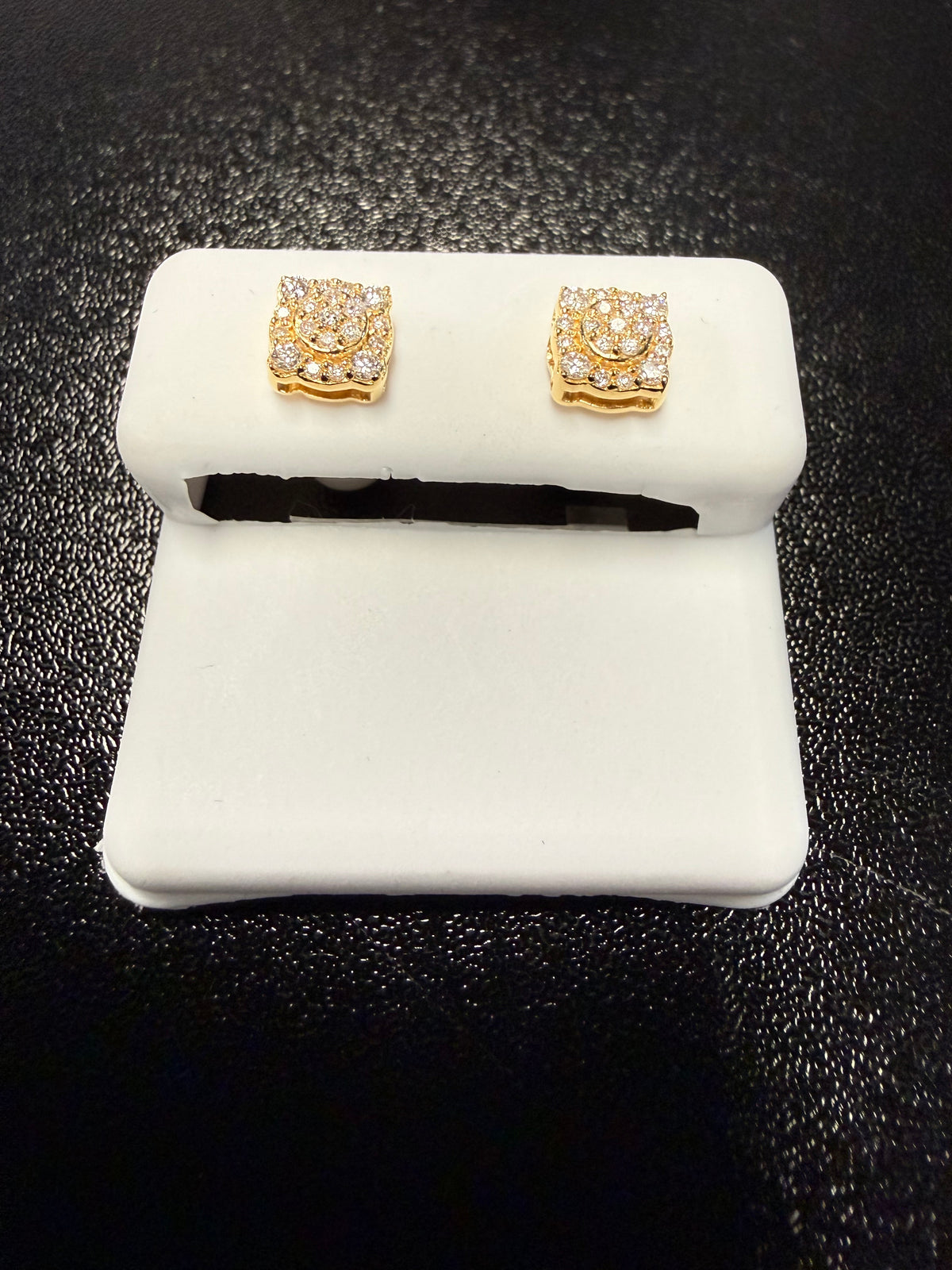 10K Yellow Gold Natural Diamond Square Cluster Stud Earrings