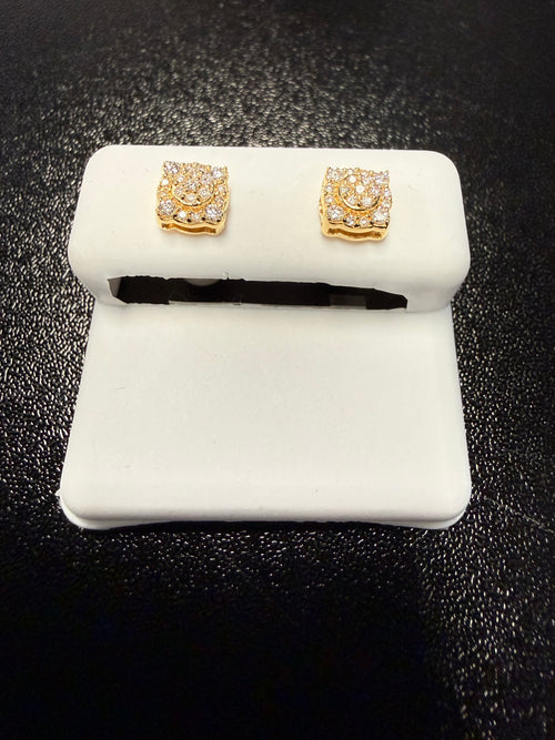 10K Yellow Gold Natural Diamond Square Cluster Stud Earrings