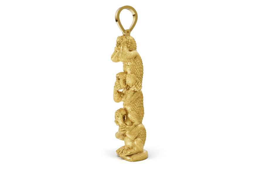 10k Gold Custom Three Wise Monkeys Gold Pendant – See No Evil, Hear No Evil, Speak No Evil