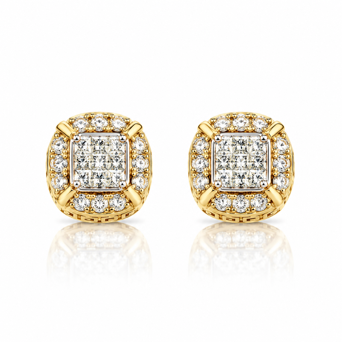 10K Gold Natural Diamond Square Stud Earrings