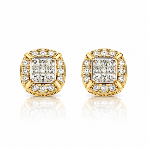 10K Gold Natural Diamond Square Stud Earrings
