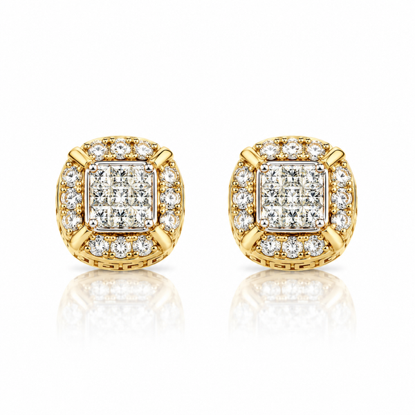 10K Gold Natural Diamond Square Stud Earrings