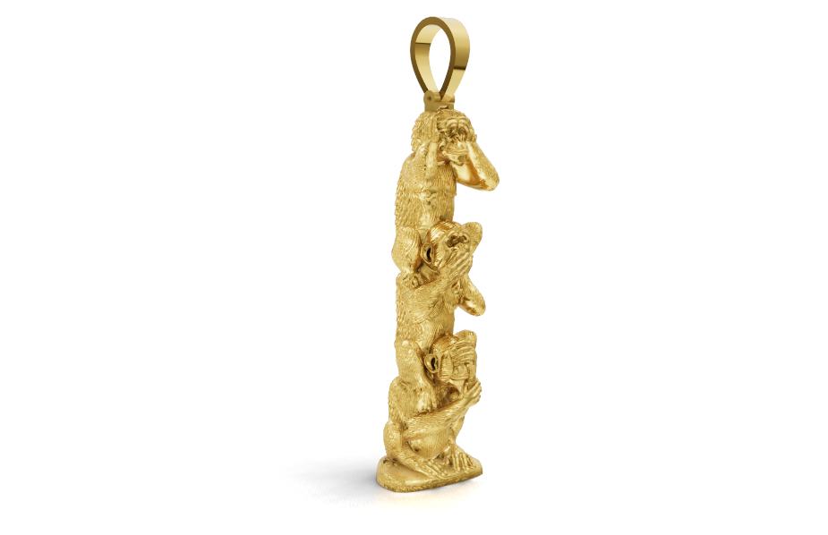 10k Gold Custom Three Wise Monkeys Gold Pendant – See No Evil, Hear No Evil, Speak No Evil