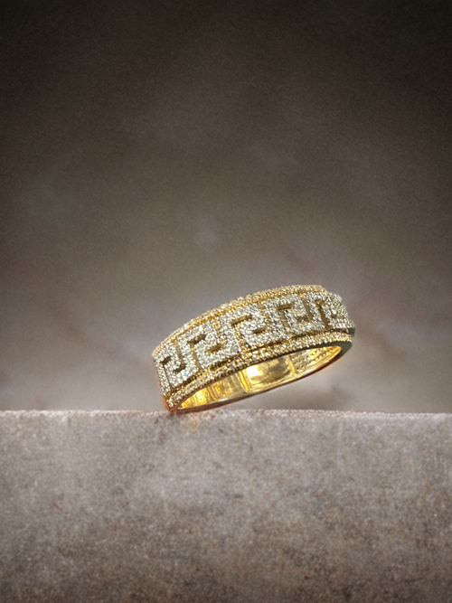 10k Gold Diamond Greek Key Ring