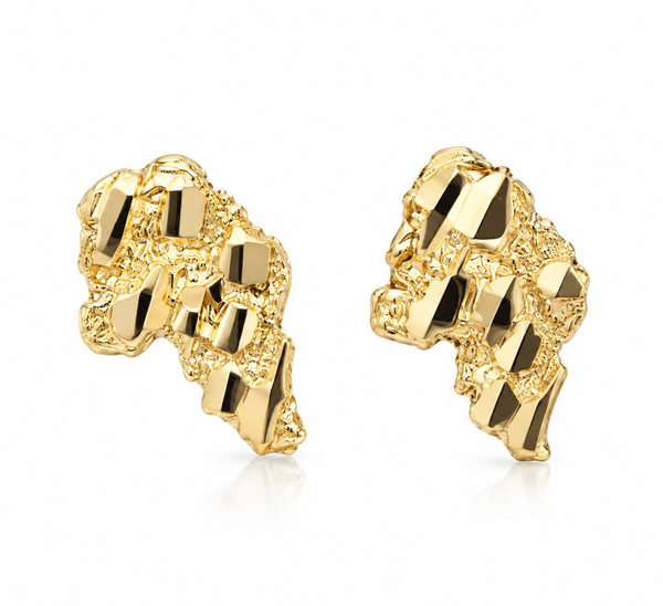 10k Gold Nugget Stud Earrings – Diamond-Cut Finish