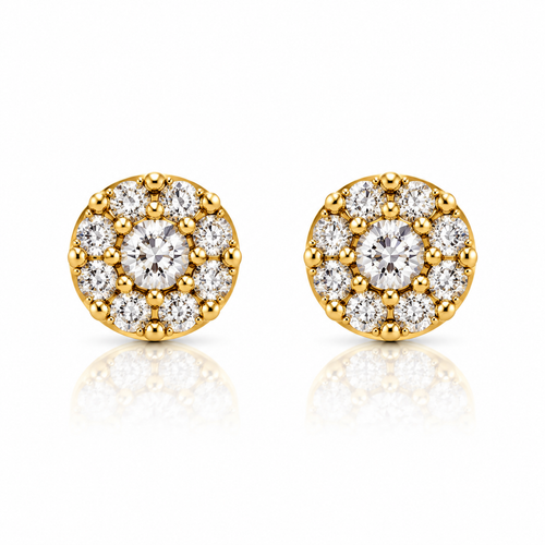 10k Gold Natural Diamond Daisy Cluster Stud Earrings