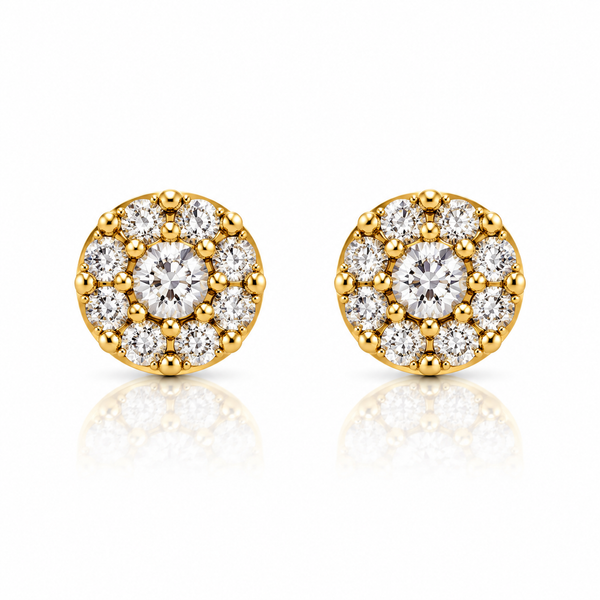 10k Gold Natural Diamond Daisy Cluster Stud Earrings