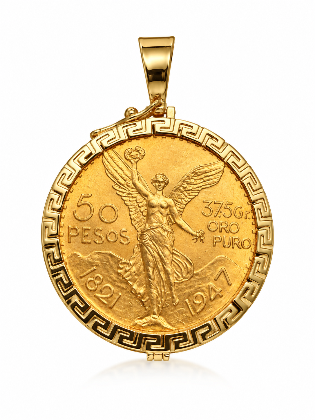 14K Gold Greek Key 50 Peso Coin Bezel