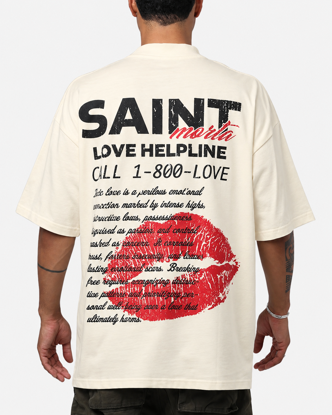 SAINT MORTA LOVE HELPLINE MOCK T-SHIRT OFF-WHITE