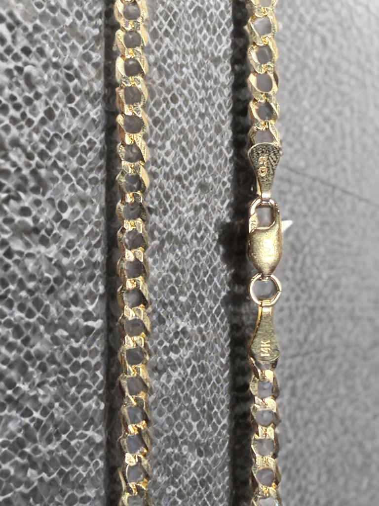 Solid 14k Yellow Gold 4mm Curb Link Chain