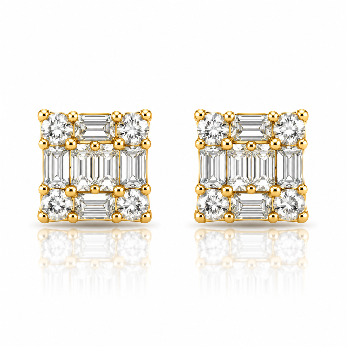 10k Gold Natural Diamond Square Cluster Earrings
