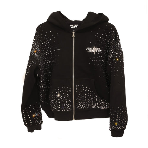 INFINITY RHINESTONE ZIP-UP - BLACK