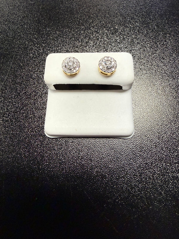 10k Gold Diamond Cluster Halo Stud Earrings