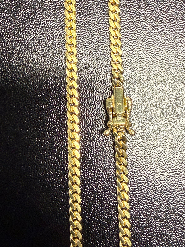 Solid 14k Yellow Gold 3mm Miami Cuban Link Chain