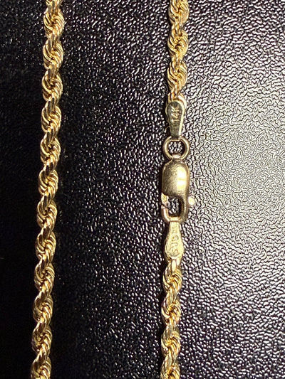 Solid 14k Yellow Gold 3mm Rope Chain