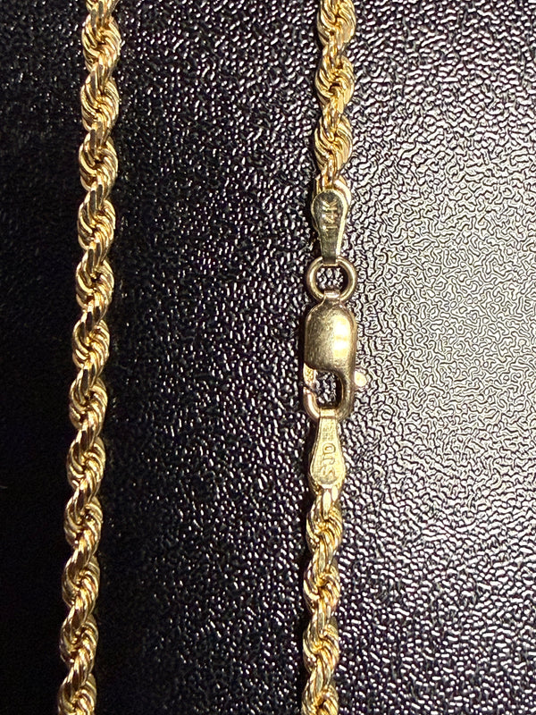 Solid 14k Yellow Gold 3mm Rope Chain