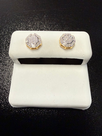 10k Gold Natural Diamond Octagon Earrings