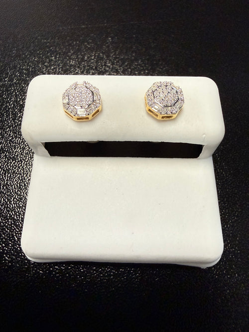 10k Gold Natural Diamond Octagon Earrings
