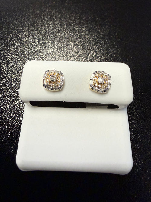 10k Gold Natural Diamond Baguette Stud Earrings