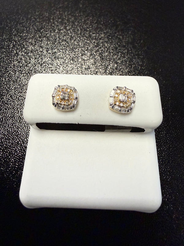 10k Gold Natural Diamond Baguette Stud Earrings