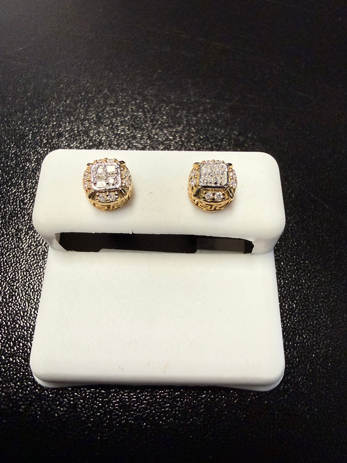 10K Gold Natural Diamond Square Stud Earrings