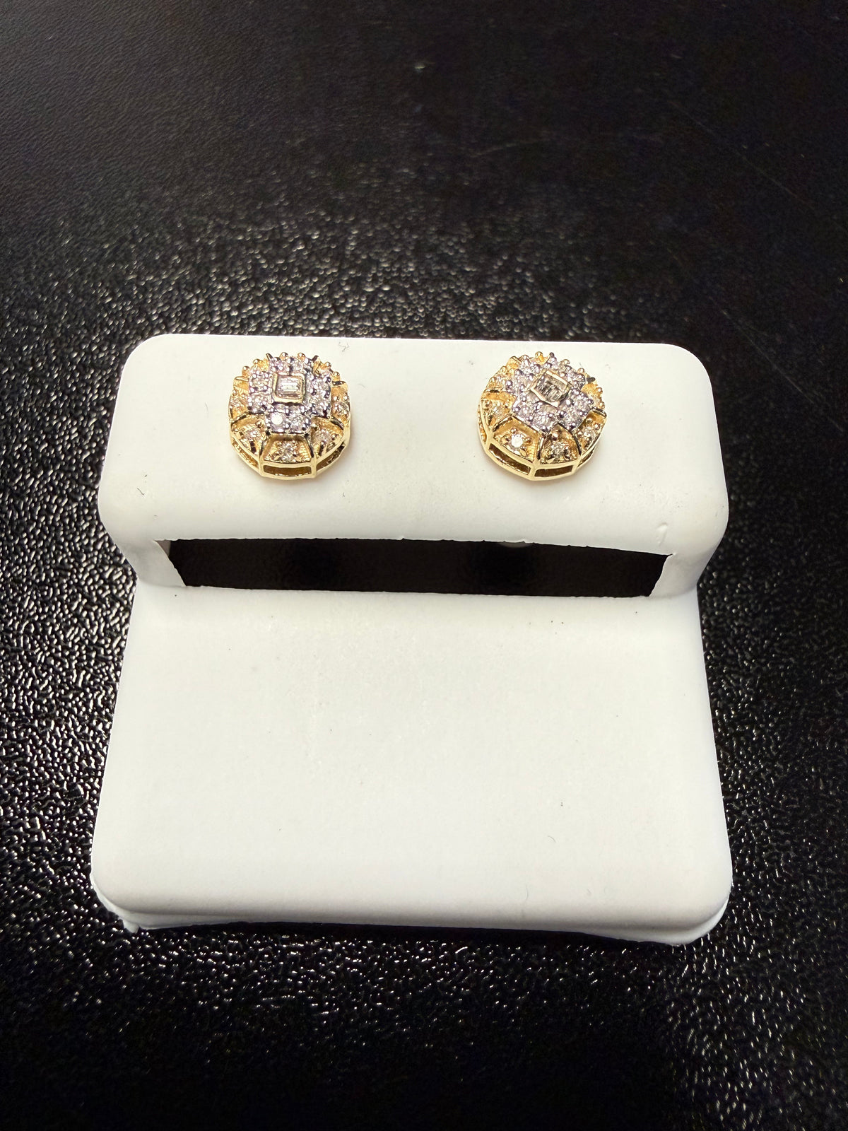 10K Gold Natural Diamond Cluster Stud Earrings