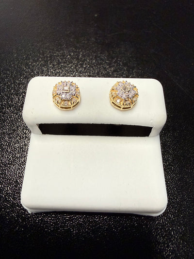 10K Gold Natural Diamond Cluster Stud Earrings