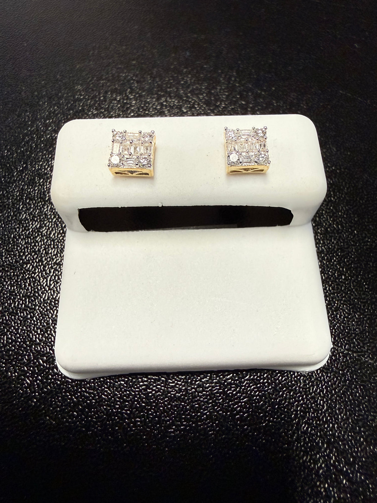 10k Gold Natural Diamond Square Cluster Earrings