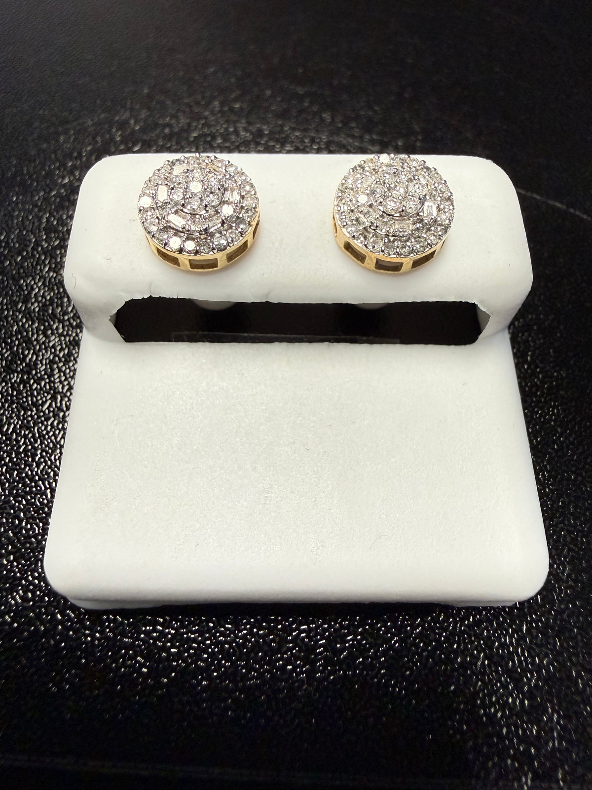 10k Gold Natural Diamond Round Cluster Earrings