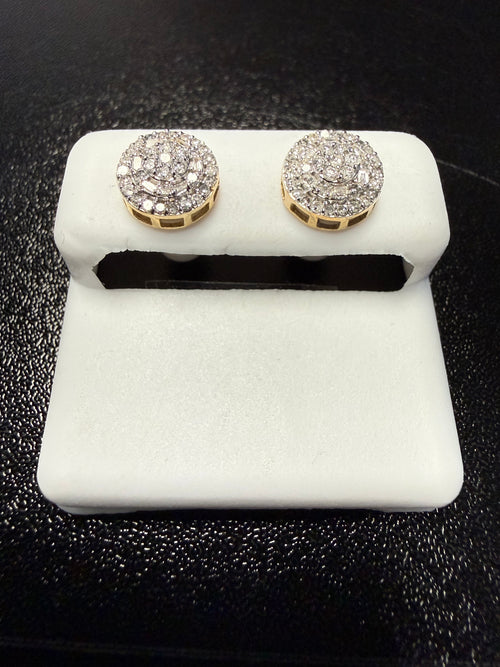 10k Gold Natural Diamond Round Cluster Earrings